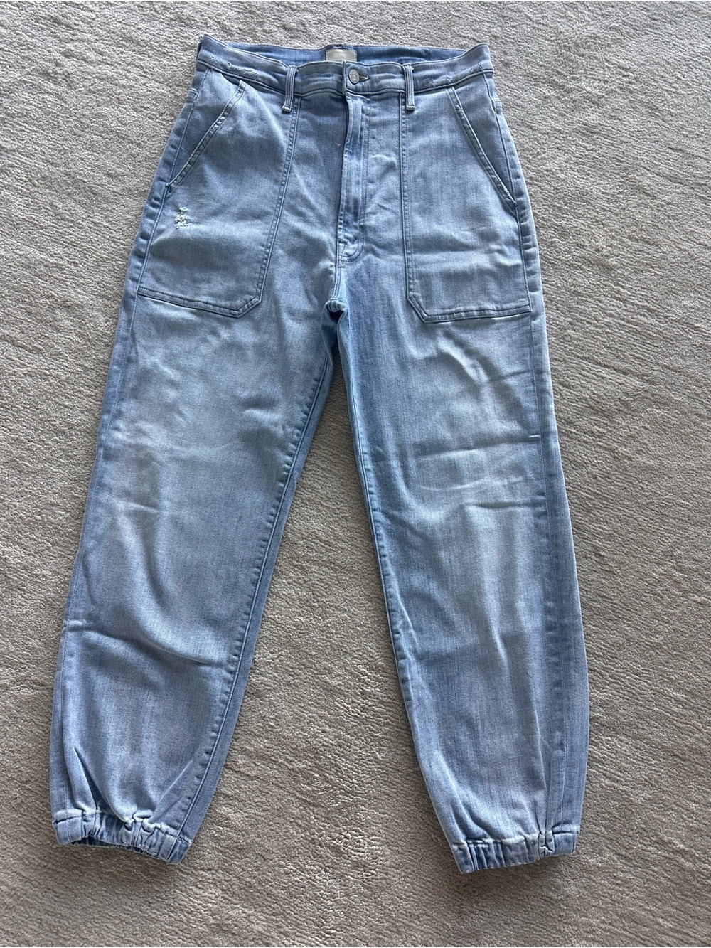 MOTHER Light Blue Boyfriend Jeans with Elastic Ankles
